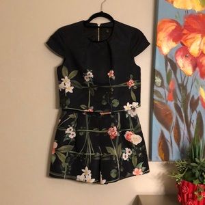 Ted Baker Black Multi Floral Print Layered Romper